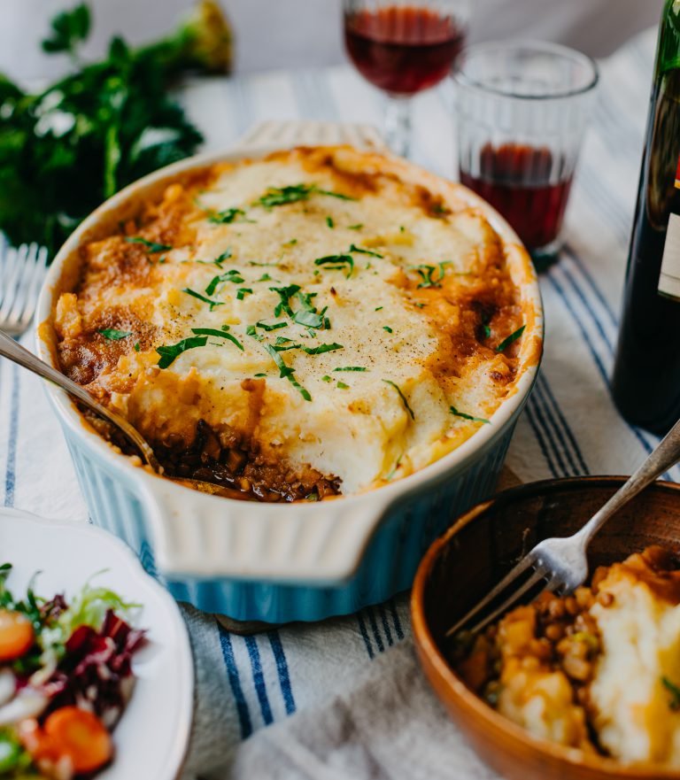 Linsen-Shepherd‘s-Pie mit Sellerie-Kartoffel-Stampf